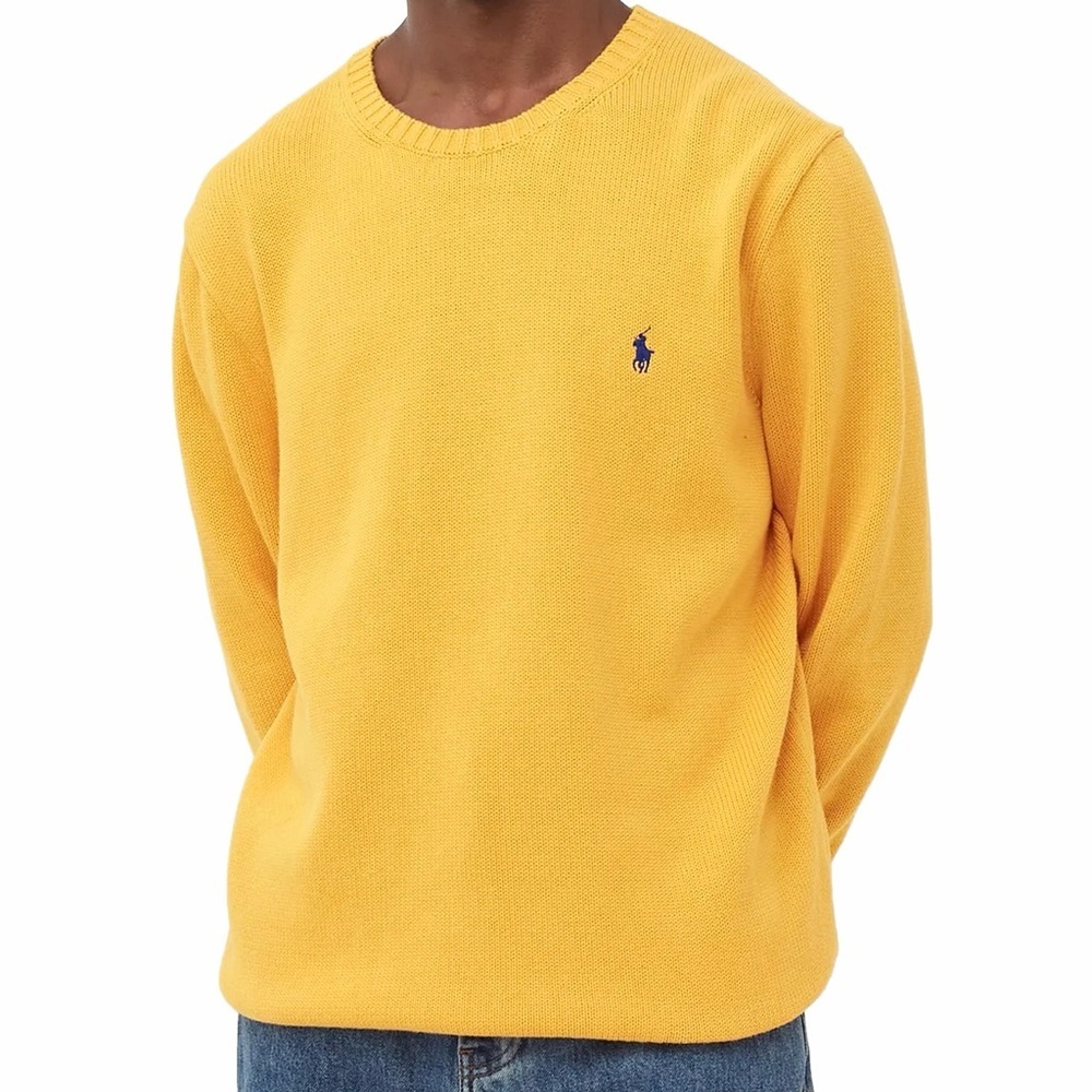 Polo Ralph Lauren Men’s Lambs Wool Sweater Size XL Yellow Pullover Knit Fall